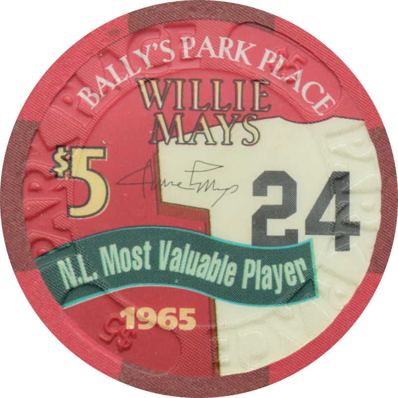 Bally's Park Place Casino Atlantic City New Jersey $5 Willie Mays Chip (1965 MVP)