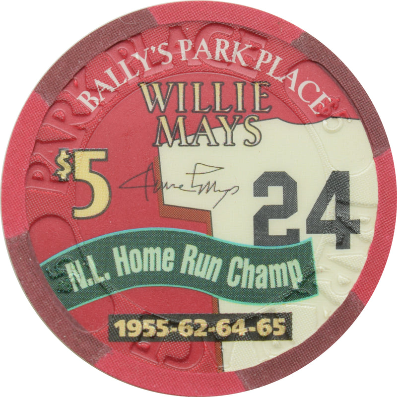 Bally's Park Place Casino Atlantic City New Jersey $5 Willie Mays Chip (1955-62-64-65 NL Home Run Champ)