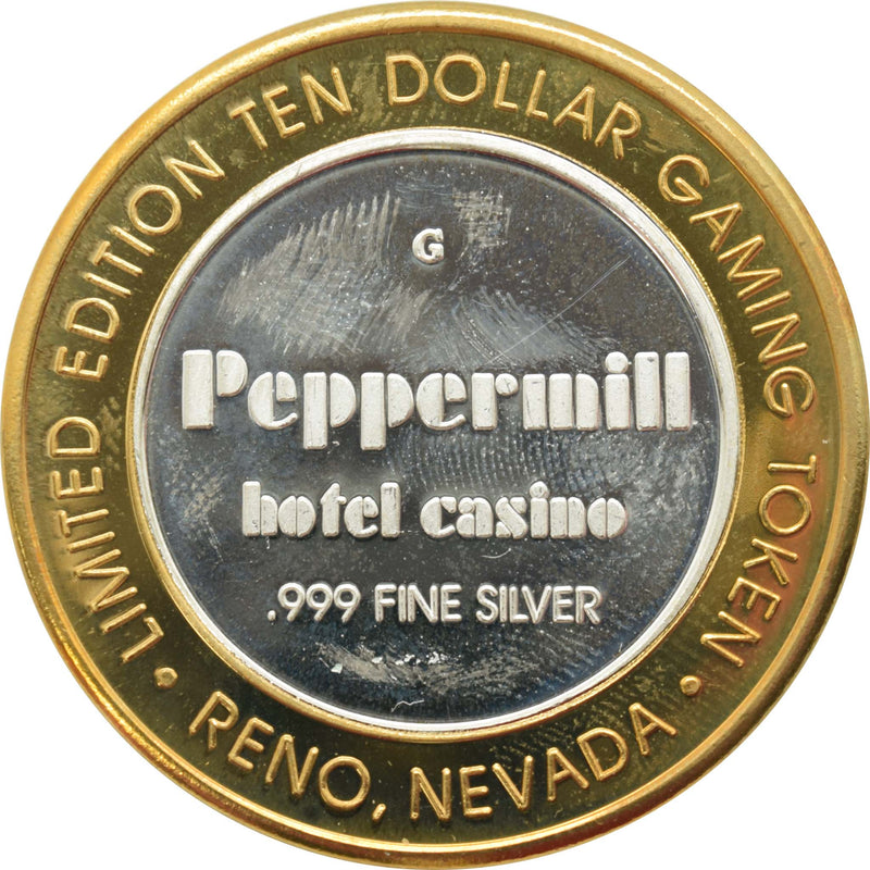 Peppermill Casino Reno "Peppermill Casino Building" $10 Silver Strike .999 Fine Silver 1998