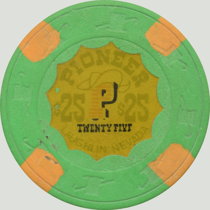 Pioneer Gambling Hall Casino Laughlin Nevada $25 Yellow Inlay Chip 1983