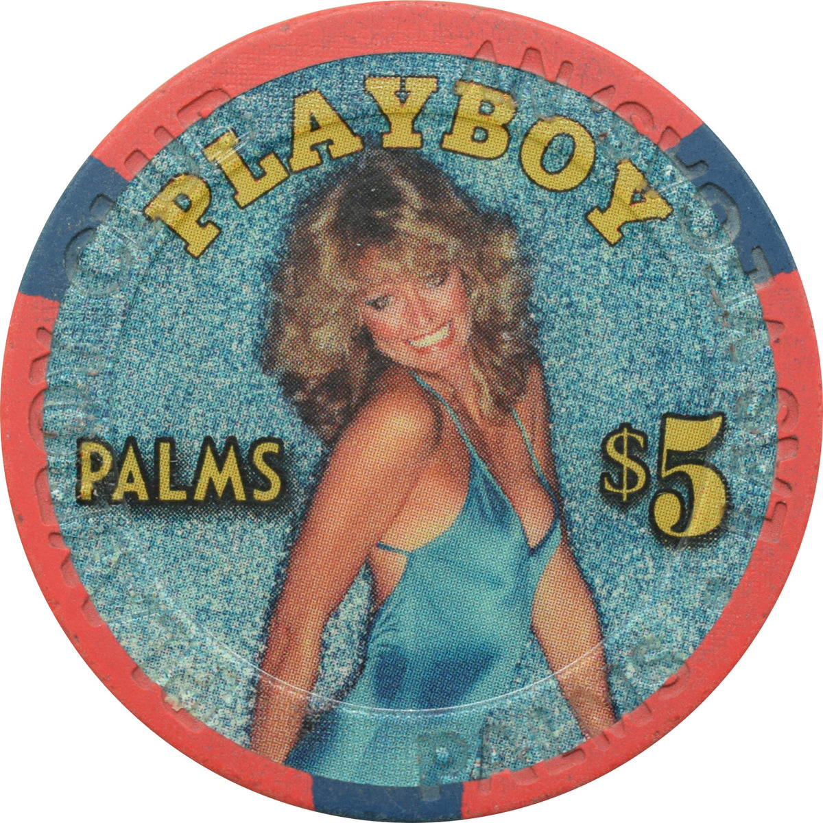 Palms Playboy Club Casino Las Vegas Nevada $5 Farrah Fawcett Blue Dres