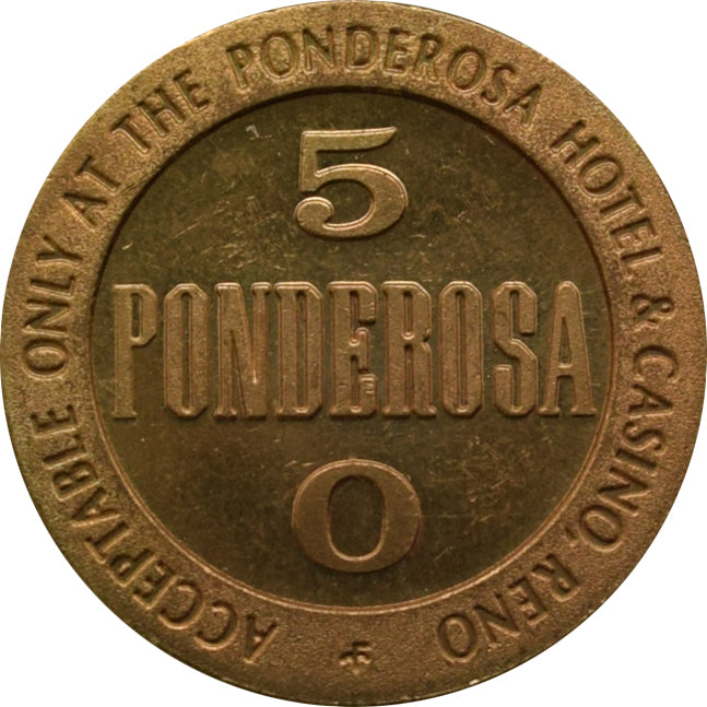 Ponderosa Hotel & Casino Reno Roll of 20 - 50 Cent Tokens 1967