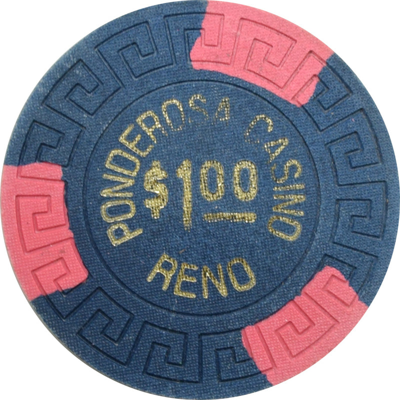 Ponderosa Casino Reno Nevada $1 Chip 1970s