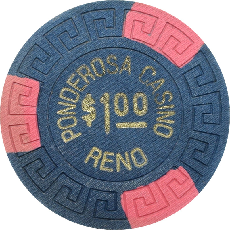 Ponderosa Casino Reno Nevada $1 Chip 1970s