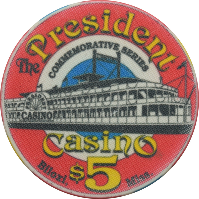 President Casino Biloxi Mississippi $5 Chip Commemorative Ceramic