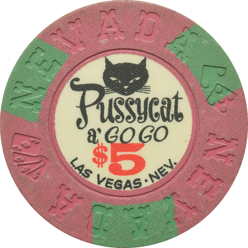 Pussycat a' Go-Go Casino Las Vegas Nevada $5 Inlay Chip 1964