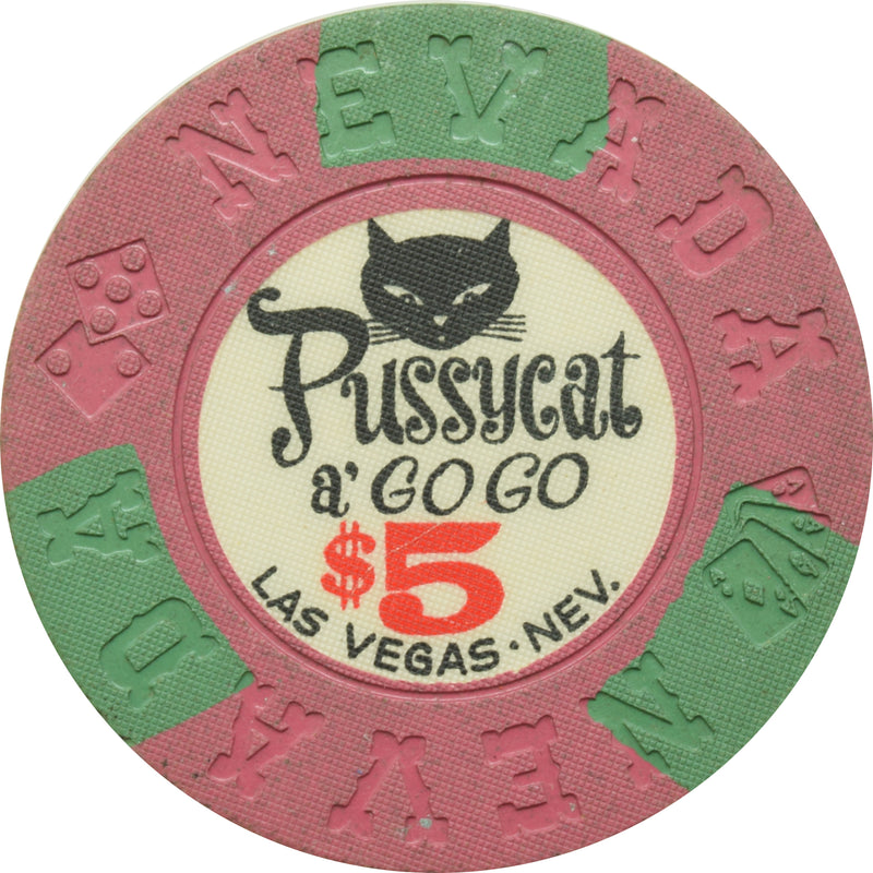 Pussycat a' Go-Go Casino Las Vegas Nevada $5 Inlay Chip 1964