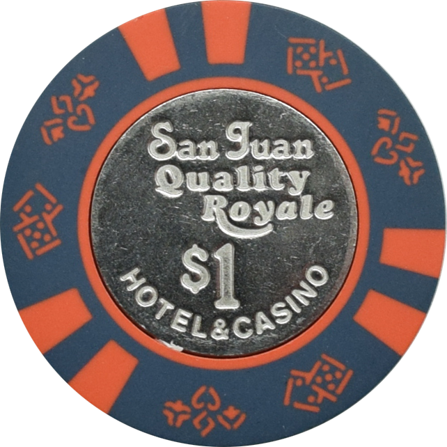 Quality Royale Casino San Juan Puerto Rico $1 Dk Blue Coin Inlay Chip