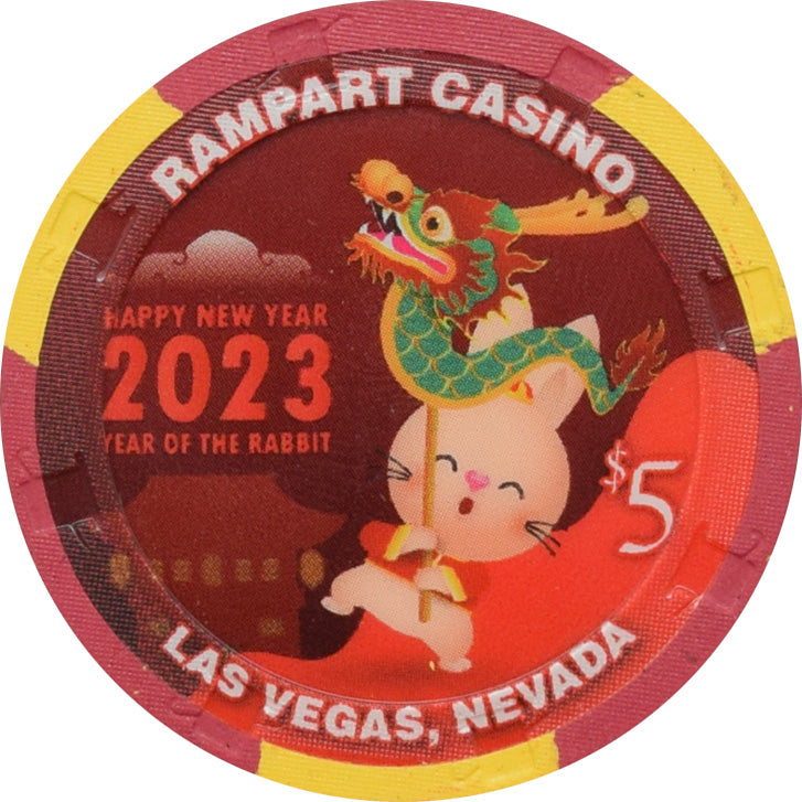 Rampart Casino Las Vegas Nevada $5 Year of the Rabbit Chinese New Year Chip 2023