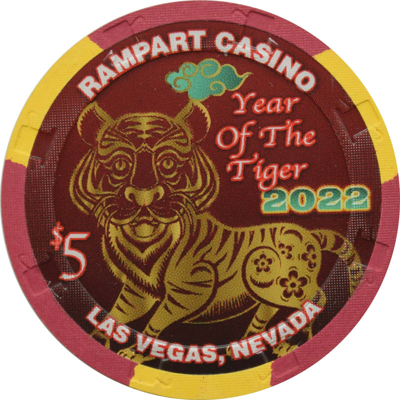 Rampart Casino Las Vegas Nevada $5 Year of the Tiger Chinese New Year Chip 2022