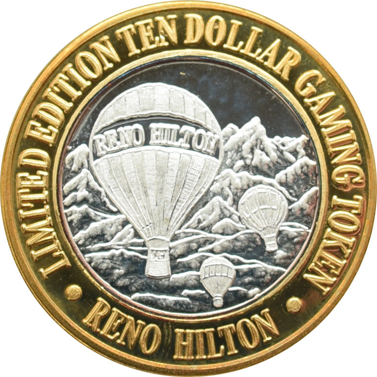 Reno Hilton Casino "Hot Air Balloons" $10 Silver Strike .999 Fine Silver 1996
