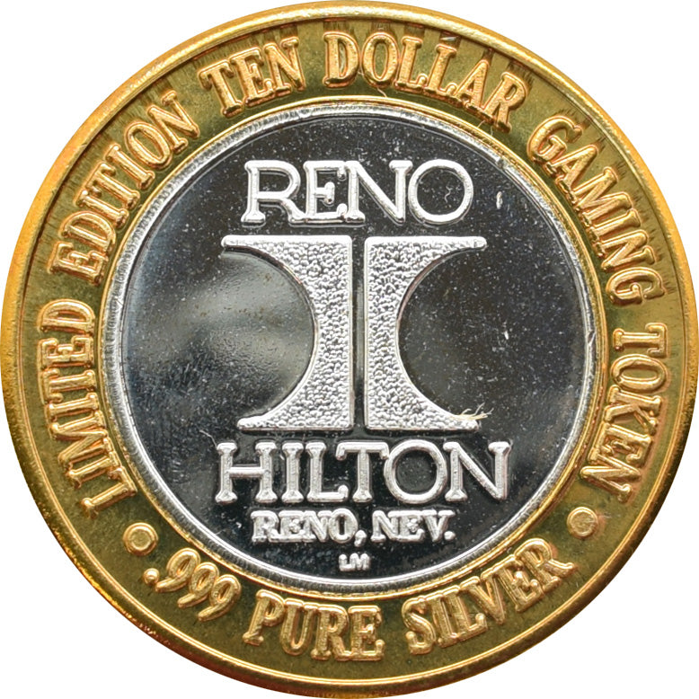 Reno Hilton Casino "Barrel Races" $10 Silver Strike .999 Fine Silver 1996