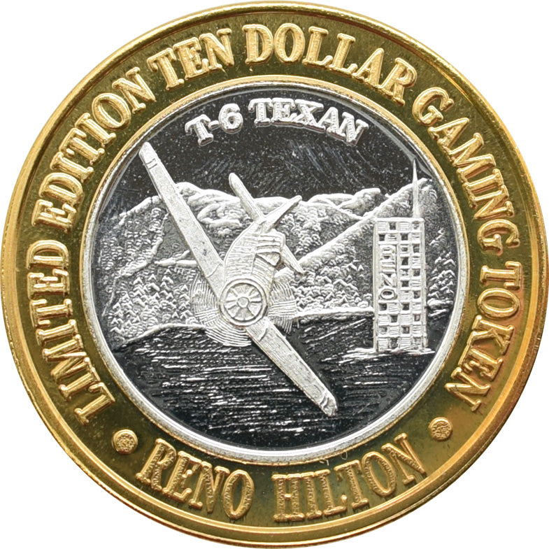 Reno Hilton Casino "T-6 Texan" $10 Silver Strike .999 Fine Silver 1996