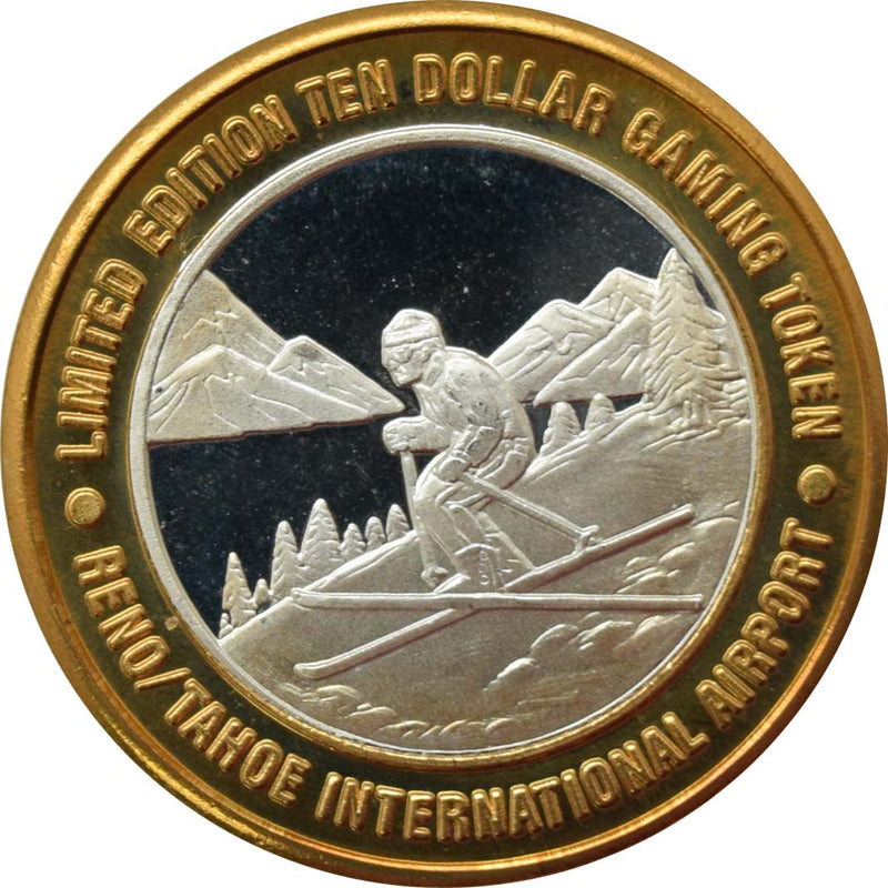Reno/Tahoe International Airport Casino Reno "Skier" $10 Silver Strike .999 Fine Silver 1995