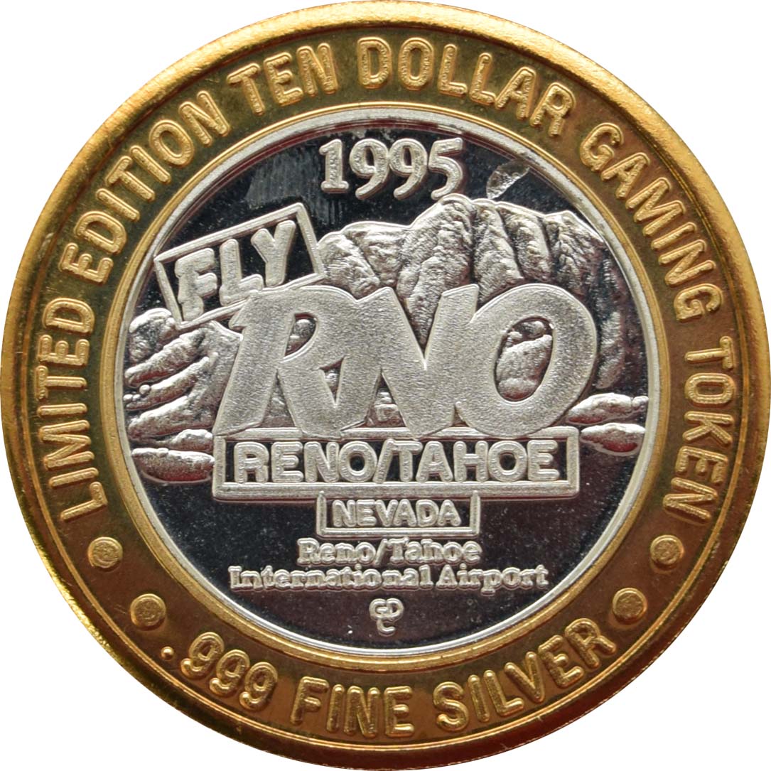 Reno/Tahoe International Airport Casino Reno "Skier" $10 Silver Strike .999 Fine Silver 1995