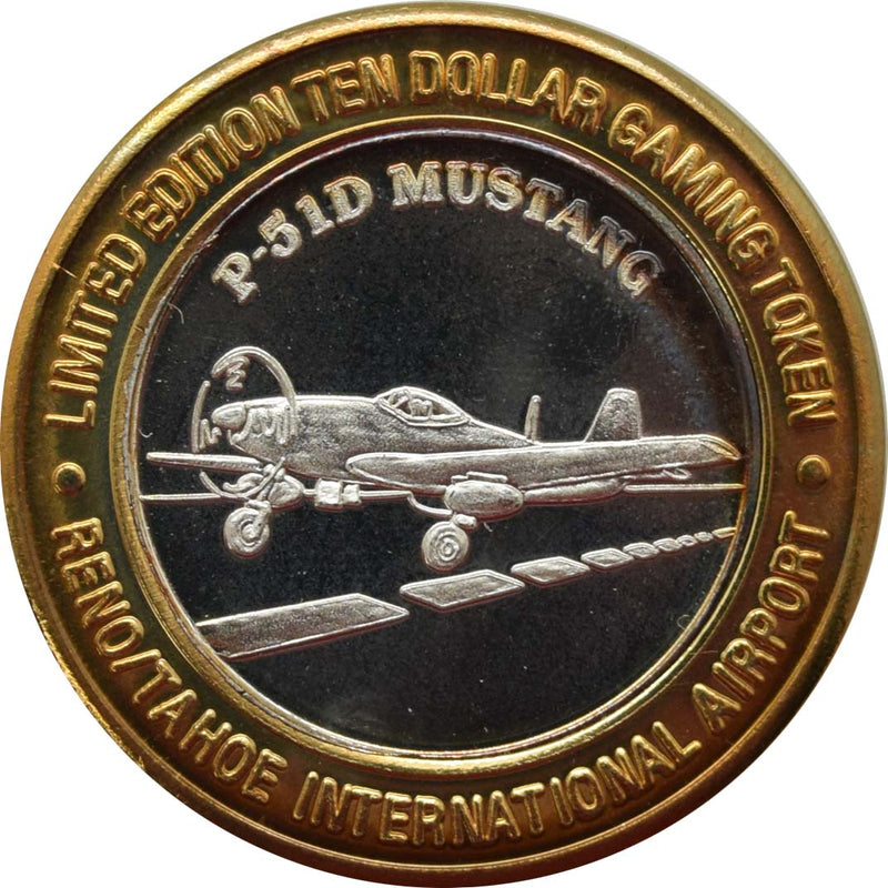 Reno/Tahoe International Airport Casino Reno "P-51D Mustang" $10 Silver Strike .999 Fine Silver 1997