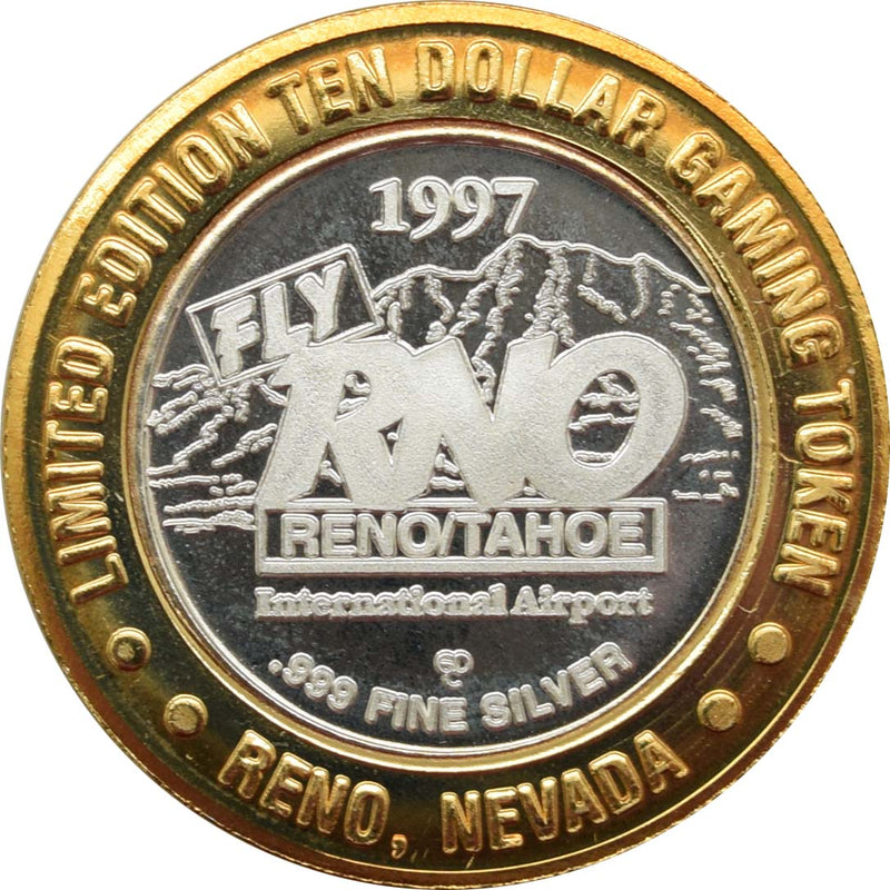 Reno/Tahoe International Airport Casino Reno "P-51D Mustang" $10 Silver Strike .999 Fine Silver 1997