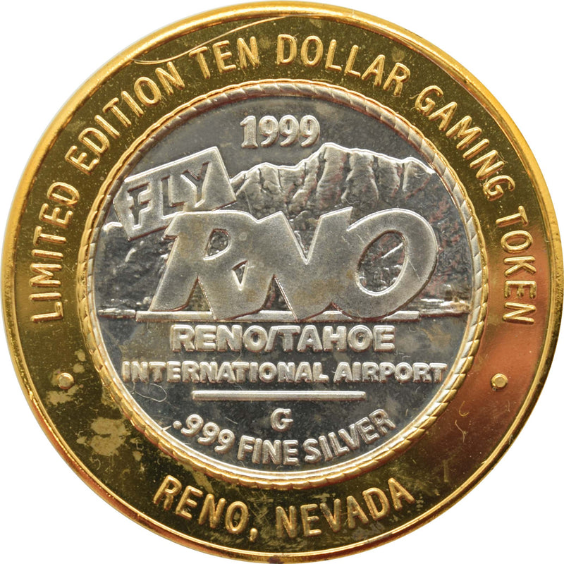 Reno/Tahoe International Airport Casino Reno "Hot Air Balloons" $10 Silver Strike .999 Fine Silver 1999