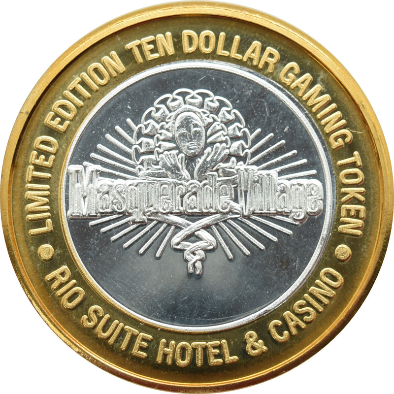 Rio Casino Las Vegas "Masquerade Village" $10 Silver Strike .999 Fine Silver 1997