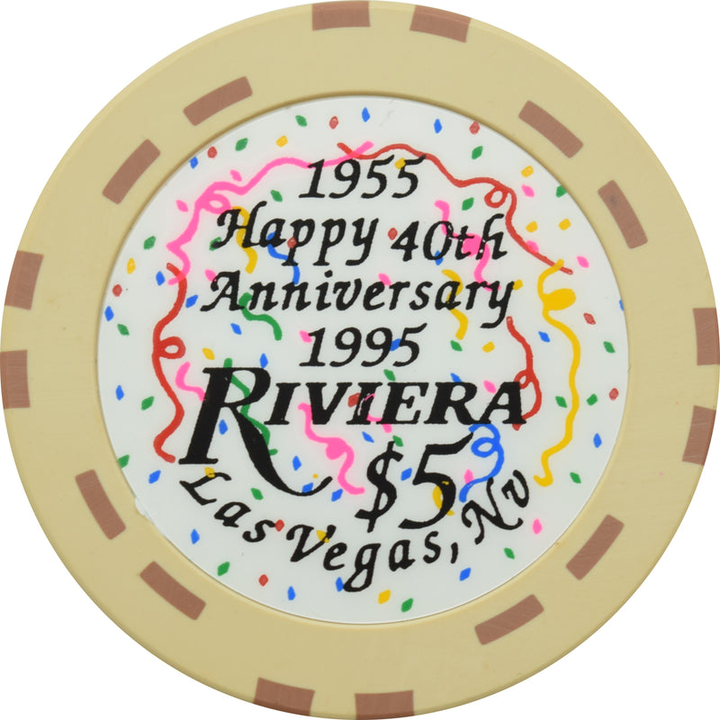 Riviera Casino Las Vegas Nevada $5 40th Anniversary Chip 1995