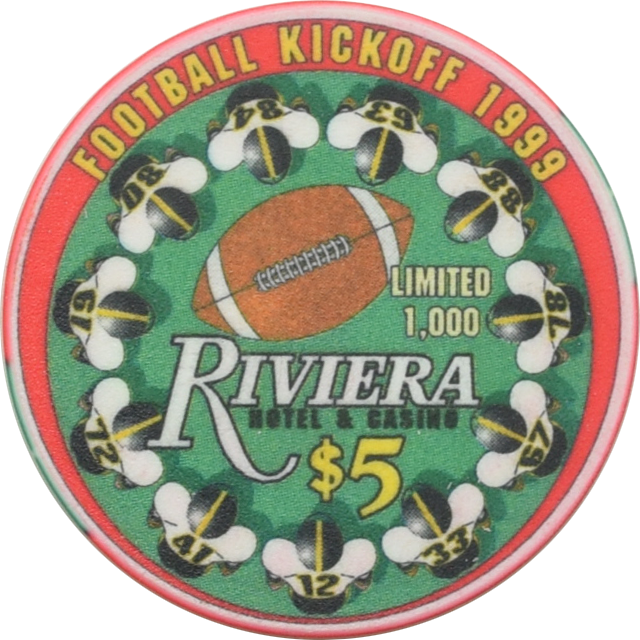 Riviera Casino Las Vegas Nevada $5 Football Kickoff Chip 1999