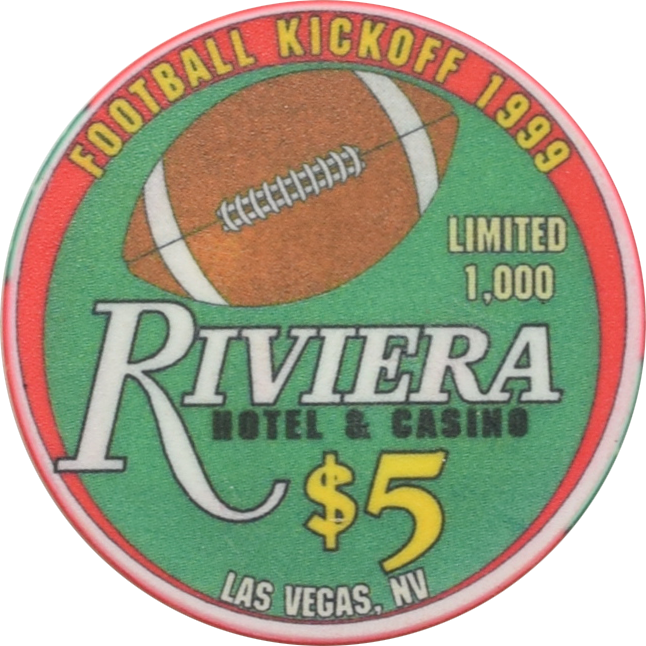 Riviera Casino Las Vegas Nevada $5 Football Kickoff Chip 1999
