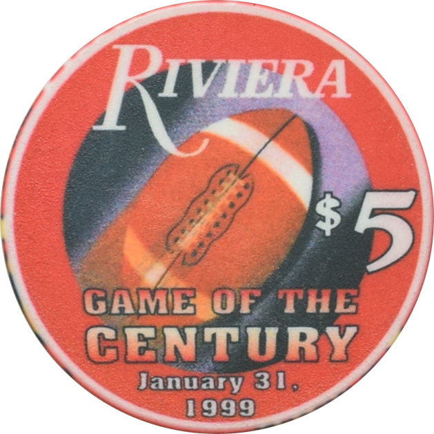 Riviera Casino Las Vegas Nevada $5 Game of the Century Chip 1999 #4