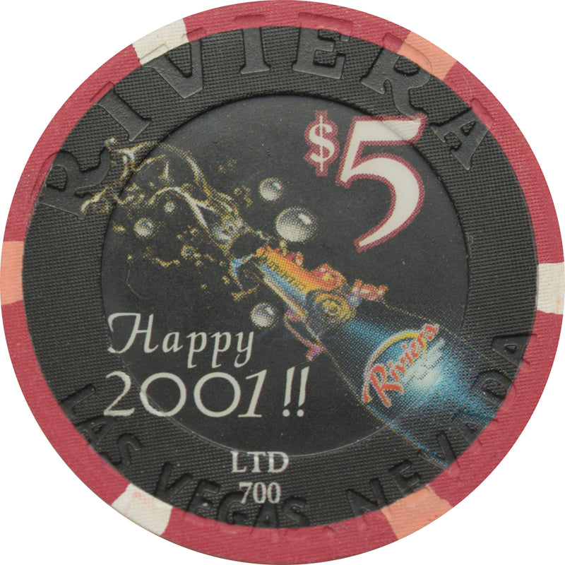 Riviera Casino Las Vegas Nevada $5 The Reel Millennium/Happy 2001 Chip