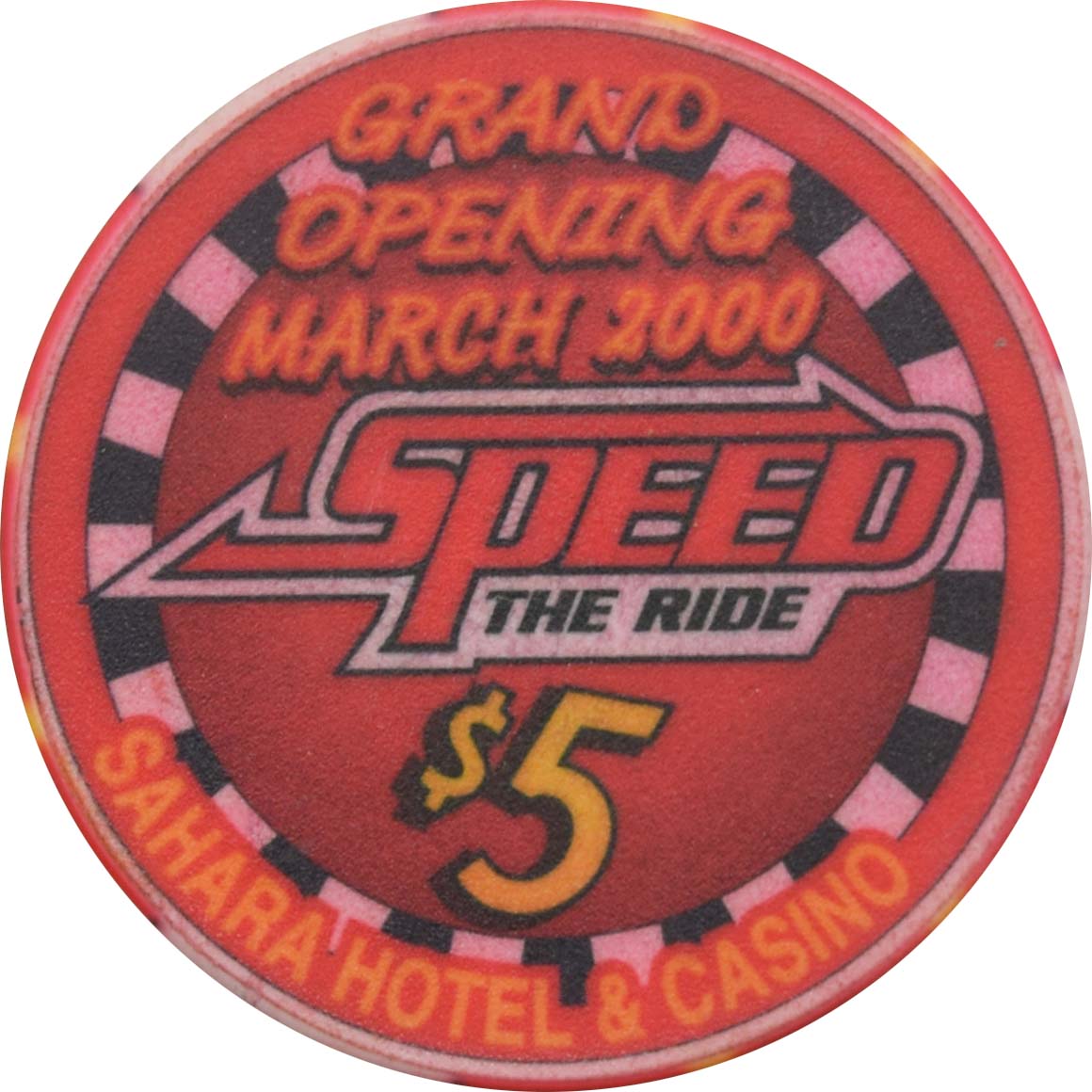 Sahara Casino Las Vegas Nevada $5 Speed the Ride NASCAR Cafe Grand Opening Chip 2000