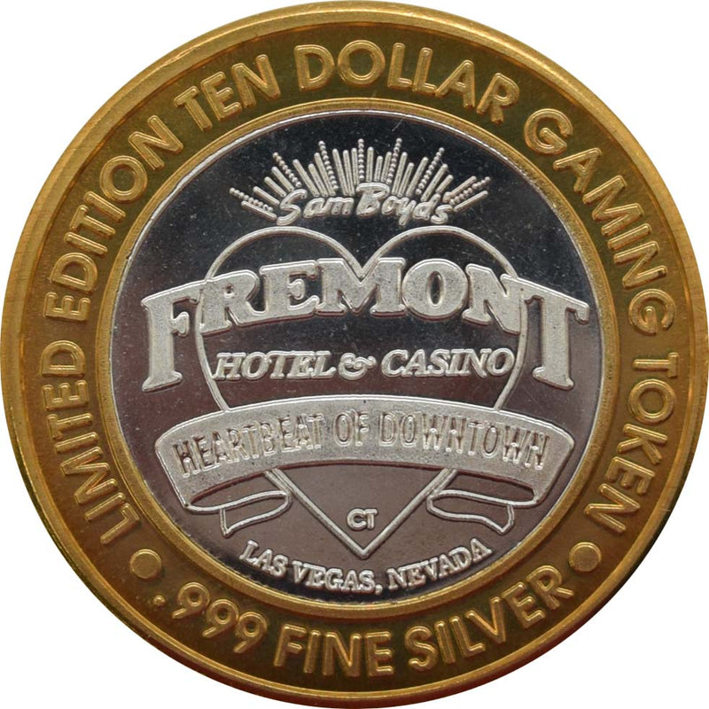 Fremont Casino Las Vegas "Heart of Downtown" $10 Silver Strike .999 Fine Silver 1994
