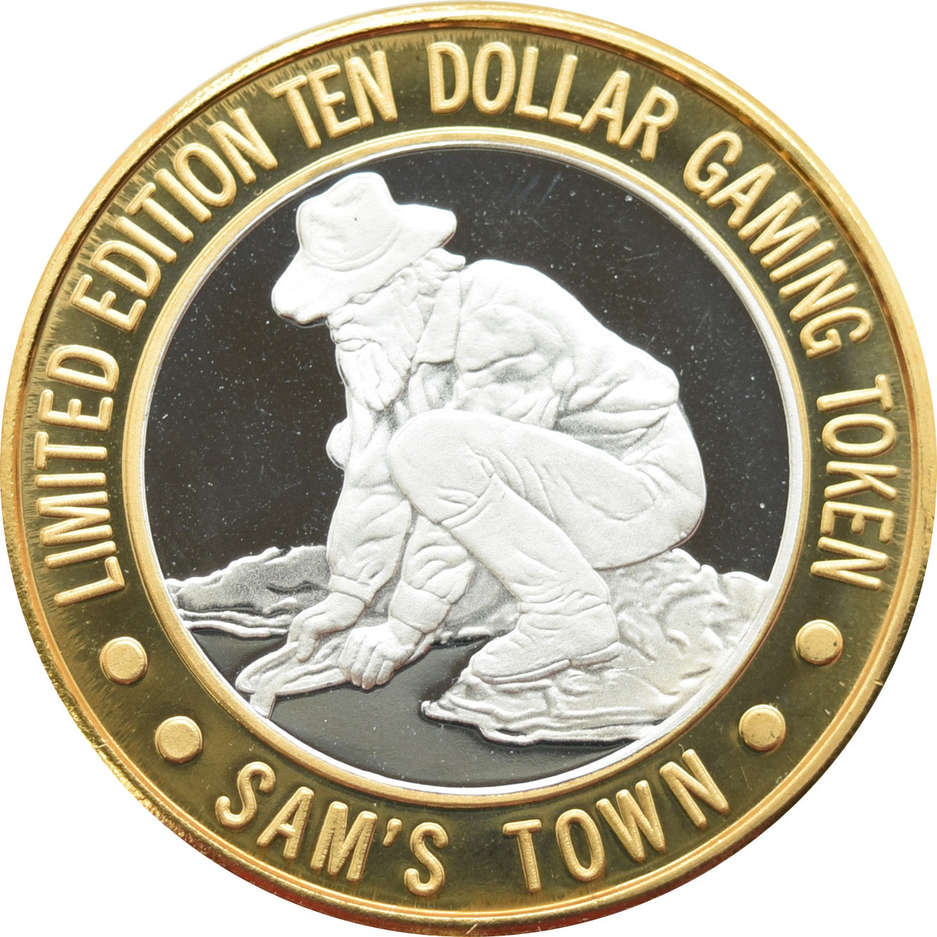 Sam's Town Casino Las Vegas "Gold Panner" $10 Silver Strike .999 Fine Silver 1994