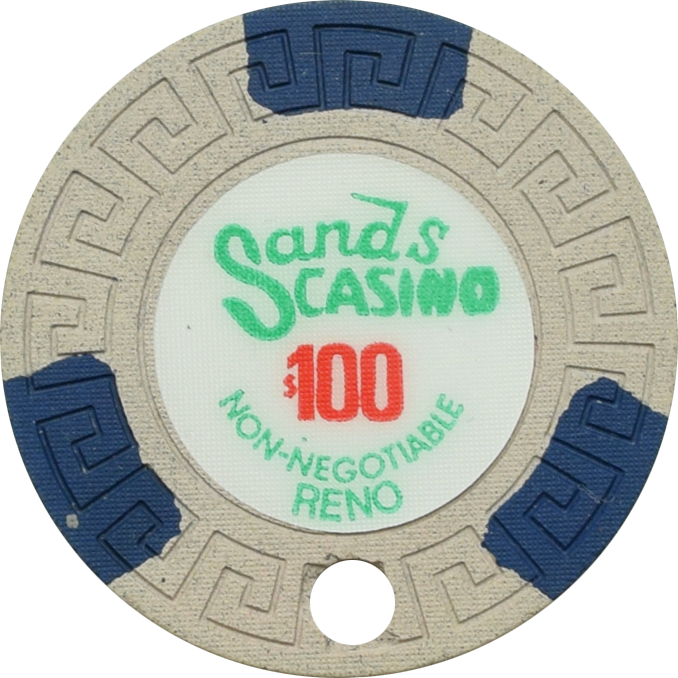 Sands Casino Reno Nevada $100 Cancelled Chip 1980s