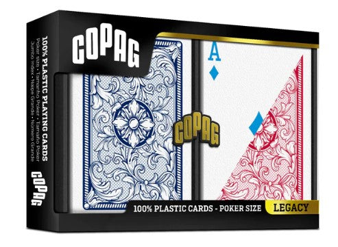 Copag Legacy 4-Color Red/Blue Poker Size 2 Deck Setup with Protective Display Case