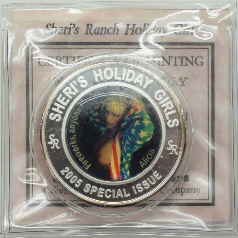 Sheri's Ranch Brothel Pahrump Nevada .999 Silver Clad "Miss 4th of July" Left Facing Silver State Token