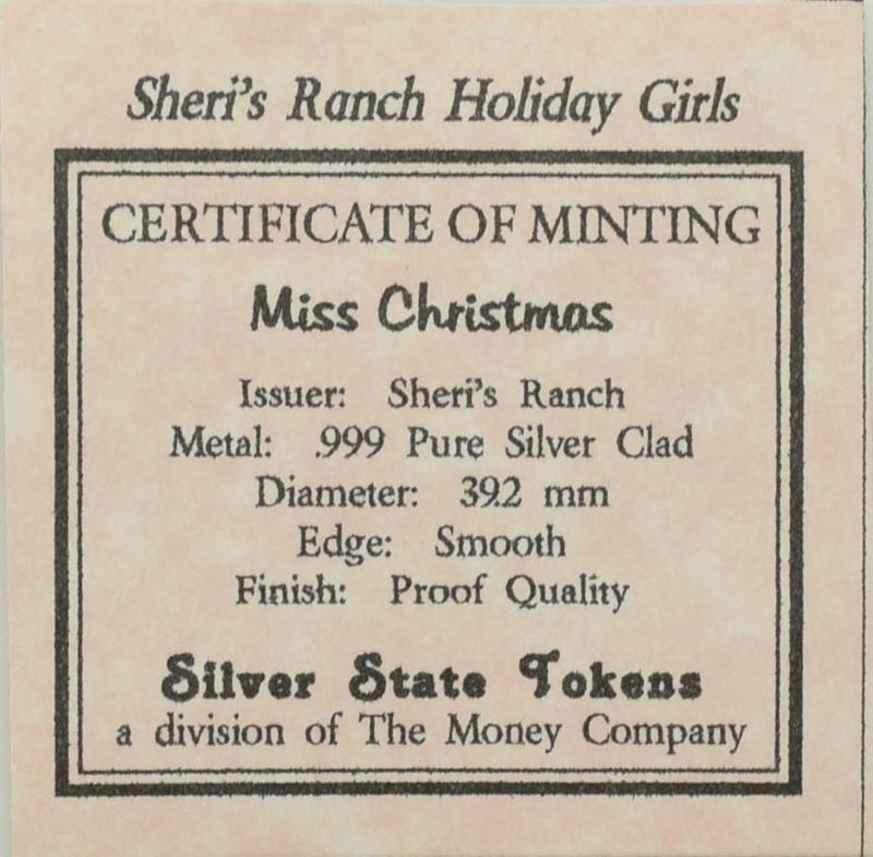 Sheri's Ranch Brothel Pahrump Nevada .999 Silver Clad "Miss Christmas" Silver State Token