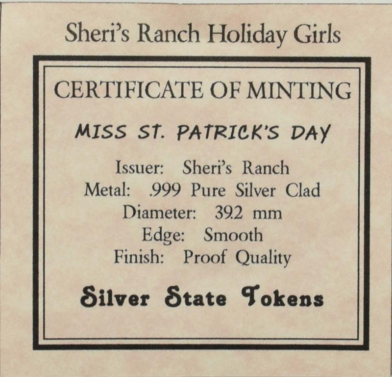 Sheri's Ranch Brothel Pahrump Nevada .999 Silver Clad "Miss St. Patricks" Silver State Token