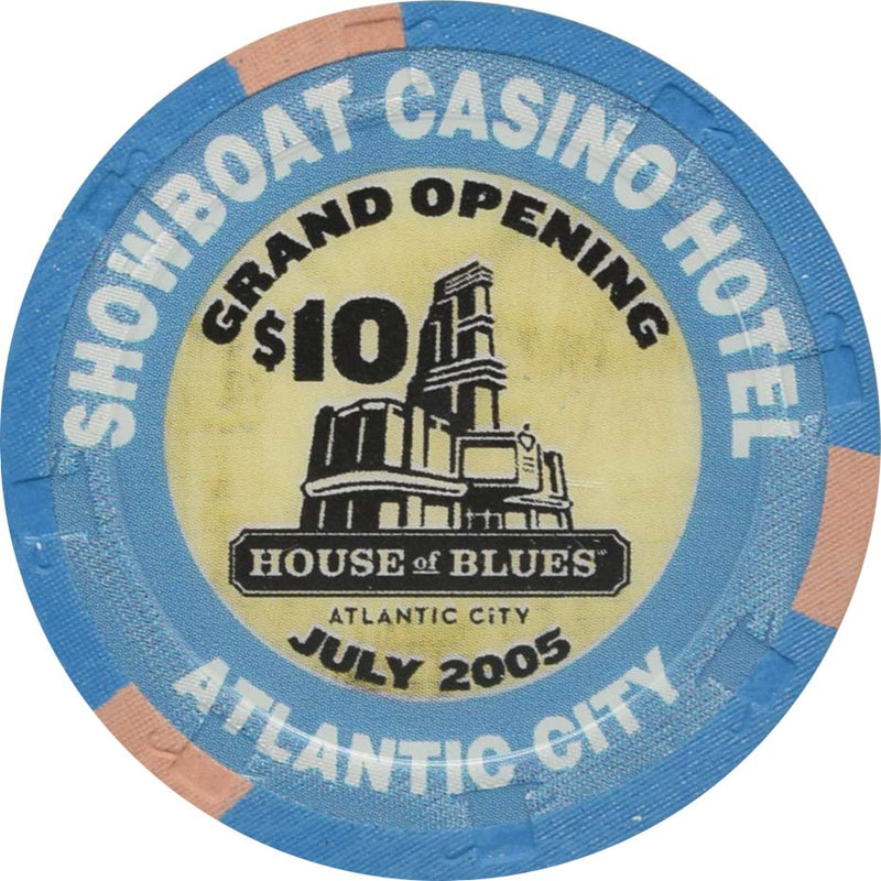 Showboat Casino Atlantic City New Jersey $10 House of Blues Grand Opening Chip