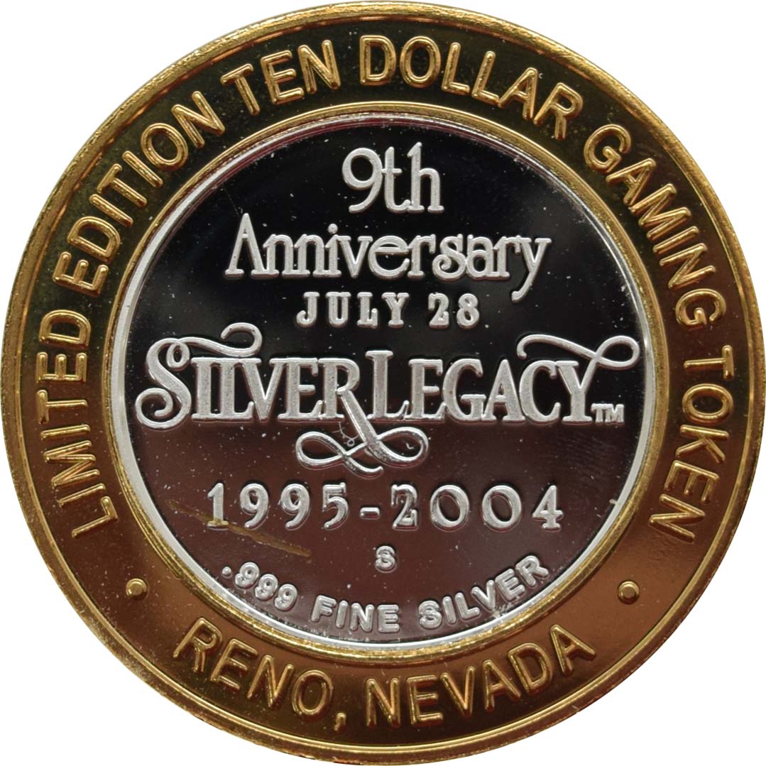 Silver Legacy Casino Reno "9th Anniversary" $10 Silver Strike .999 Fine Silver 2004