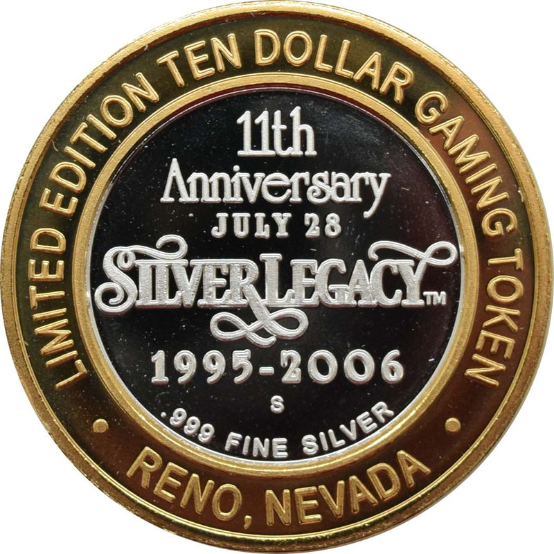 Silver Legacy Casino Reno "11th Anniversary" $10 Silver Strike .999 Fine Silver 2006