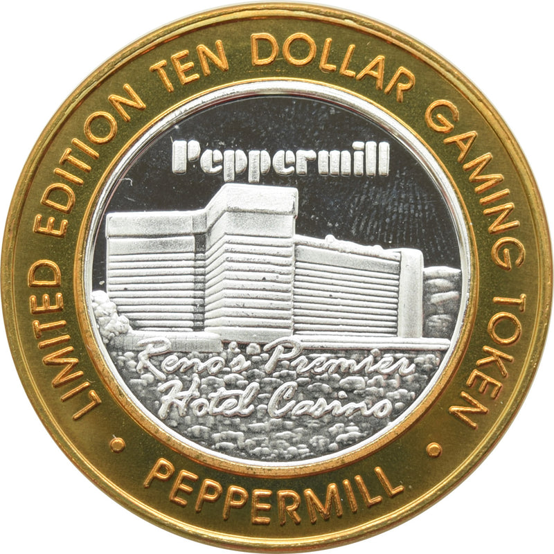 Peppermill Casino Reno "Slot August Nights" $10 Silver Strike .999 Fine Silver 1998