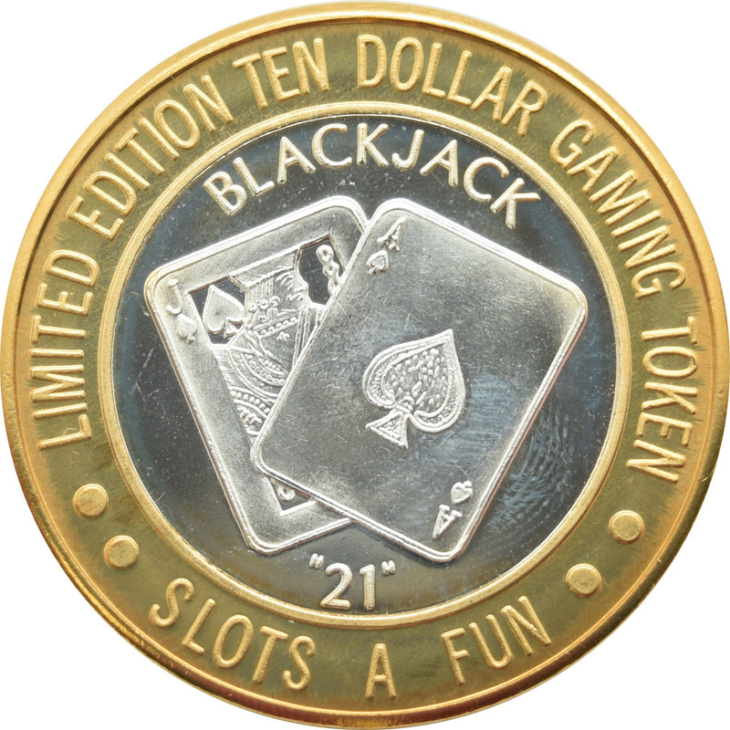 Slots a Fun Casino Las Vegas "Blackjack 21" $10 Silver Strike .999 Fine Silver 1994