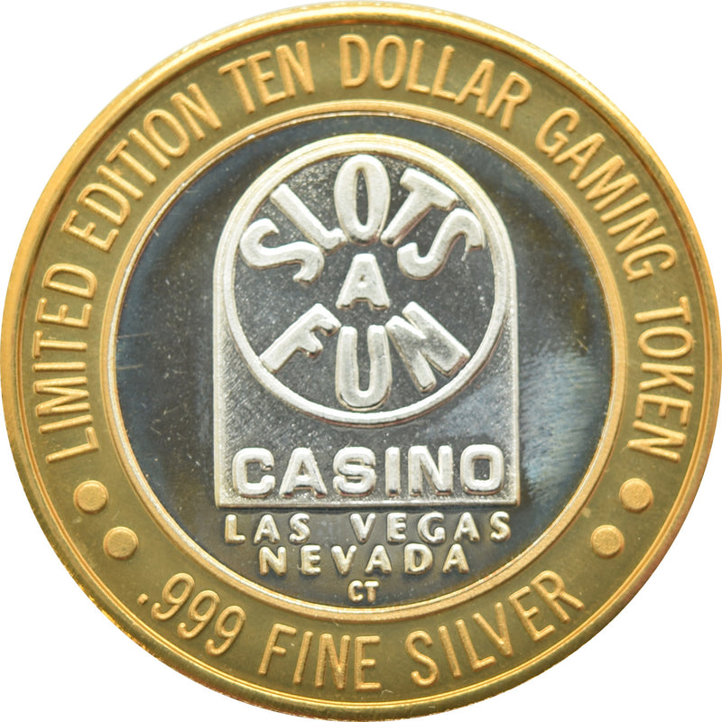 Slots a Fun Casino Las Vegas "Blackjack 21" $10 Silver Strike .999 Fine Silver 1994