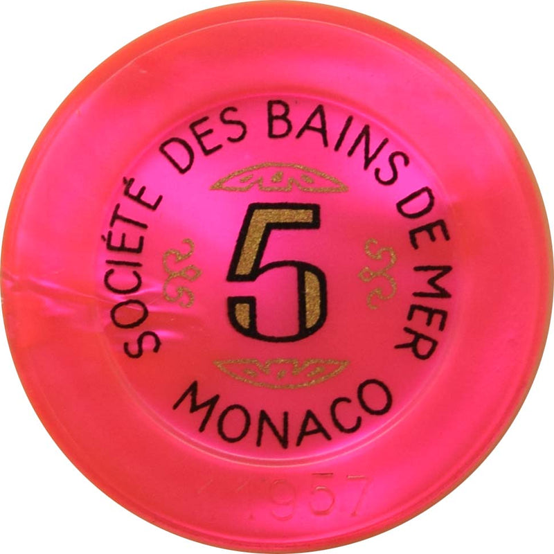 Societé des Bains de Mer- Casino de Monte Carlo 5 MCF Jeton Monte Carlo Monaco 35 mm