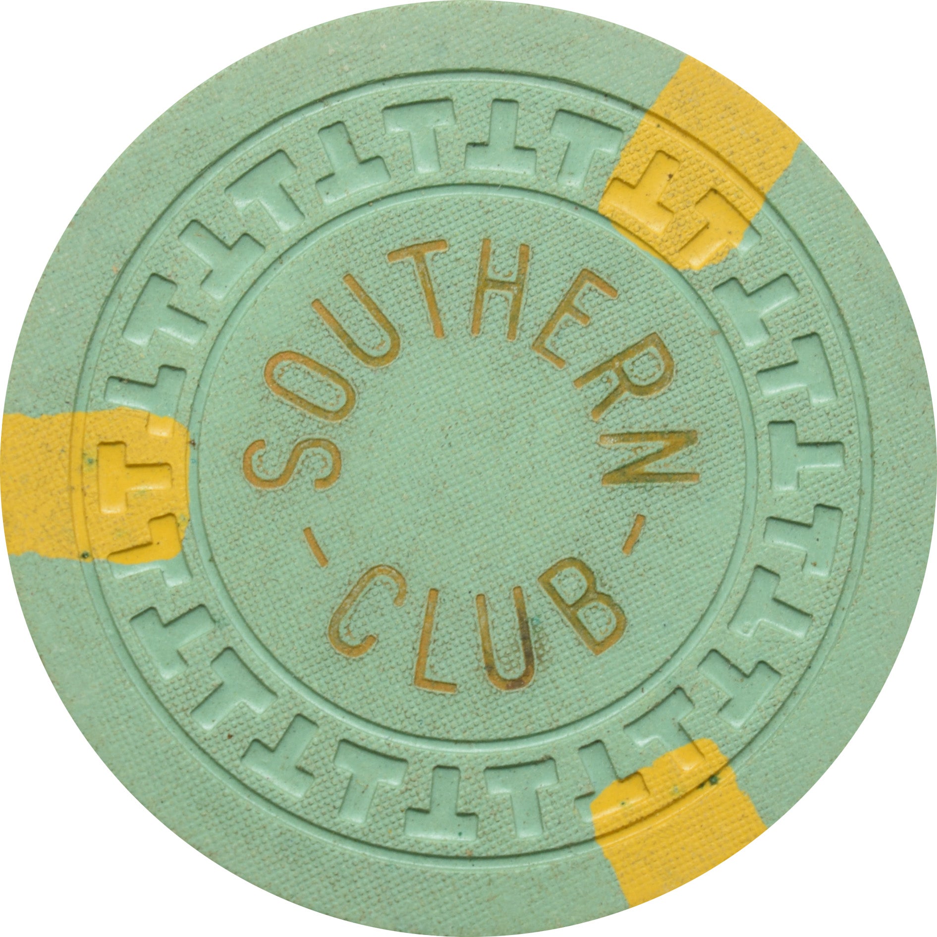 Southern Club Illegal Casino Hot Springs Arkansas $5 Chip Green with Yellow Edgespots