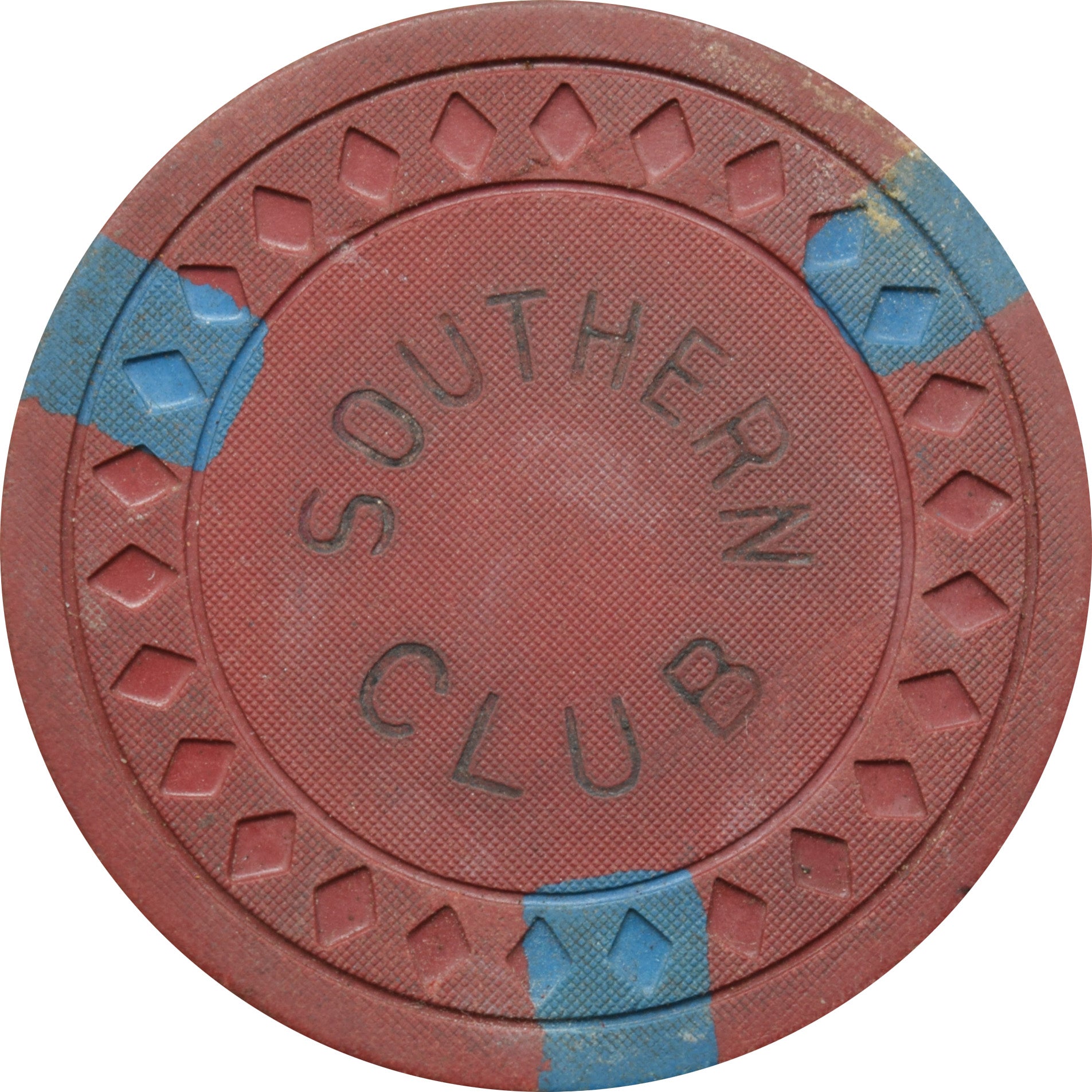 Southern Club Illegal Casino Hot Springs Arkansas $5 Chip Red with Blue Edgespots