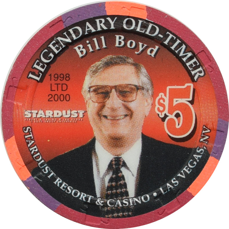 Stardust Casino Las Vegas Nevada $5 Chip Legendary Old-Timer Bill Boyd 1998