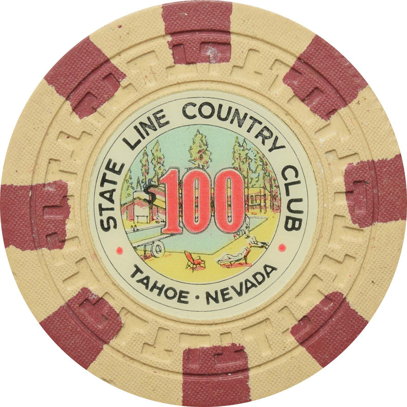 State Line Country Club Casino Lake Tahoe Nevada $100 Chip 1953