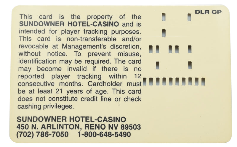 Sundowner Casino Reno Nevada VIP Players Card