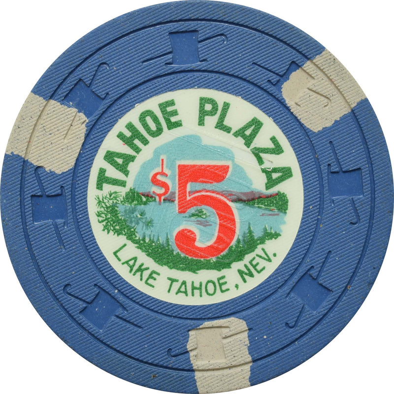 Tahoe Plaza Casino Lake Tahoe Nevada $5 Cancelled Chip 1960