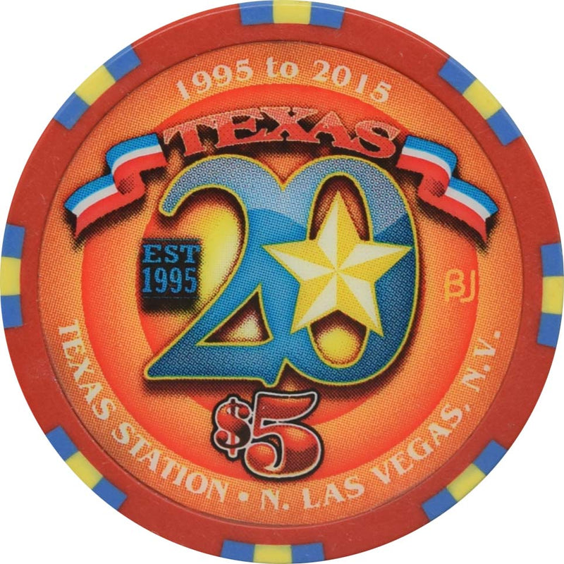 Texas Station Casino North Las Vegas Nevada $5 20th Anniversary Chip 2015